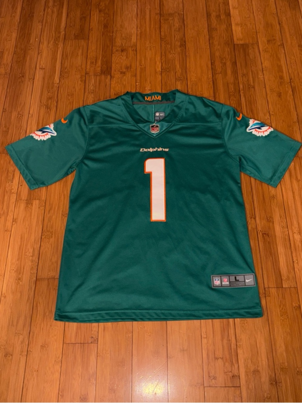 NFL Miami Dolphins Teal #1 Game Jersey with White & Orange Accents